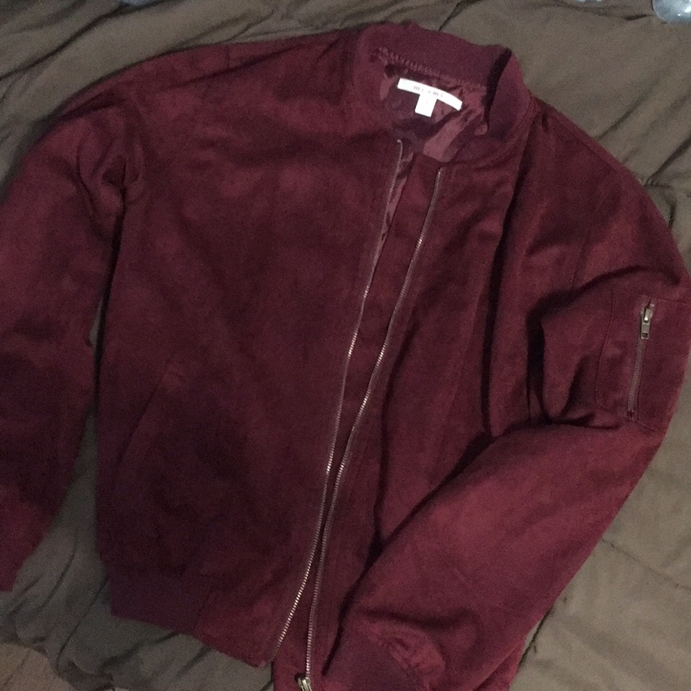 Maroon suede bomber